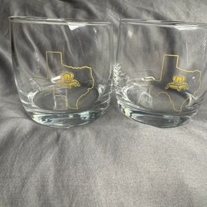 Set of 2 Texas Map Crown Whiskey Rocks Glasses